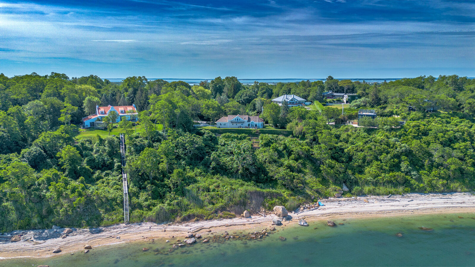 Wide aerial over Orient and the Sound